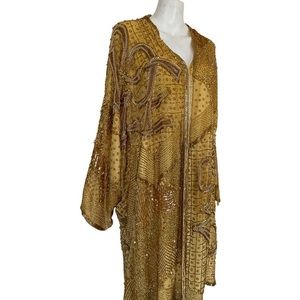 Rare Vintage GOLD SEQUIN Duster long sequin coat, beaded opera coat, xl